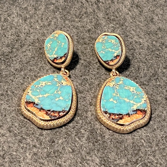 Hand painted wooden earrings. Look like turquoise. - Picture 1 of 2